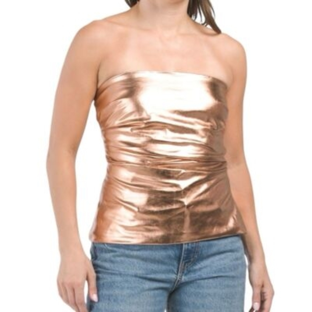 New ZARA Rose Gold Metallic Strapless Top - Size Small